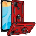 Oppo A15 Kılıf Silikon Zırhlı Standlı Yüzüklü Mıknatıslı Tank Kapak - Kırmızı