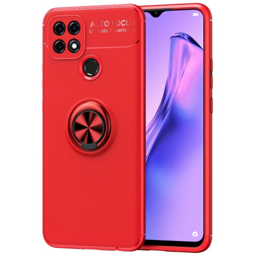 Oppo A15s Kılıf Renkli Silikon Yüzüklü Standlı Auto Focus Ravel Kapak - Kırmızı