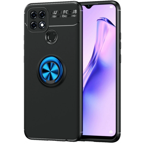 Oppo A15s Kılıf Renkli Silikon Yüzüklü Standlı Auto Focus Ravel Kapak - Mavi - Siyah