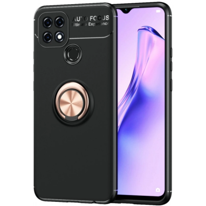 Oppo A15s Kılıf Renkli Silikon Yüzüklü Standlı Auto Focus Ravel Kapak - Rose Gold