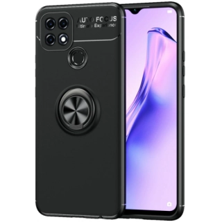 Oppo A15s Kılıf Renkli Silikon Yüzüklü Standlı Auto Focus Ravel Kapak - Siyah