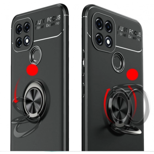 Oppo A15s Kılıf Renkli Silikon Yüzüklü Standlı Auto Focus Ravel Kapak - Siyah