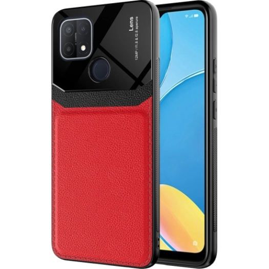 Oppo A15s Kılıf Deri Görünümlü Emiks Kapak - Kırmızı