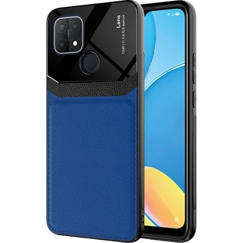 Oppo A15s Kılıf Deri Görünümlü Emiks Kapak - Mavi