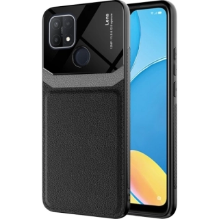 Oppo A15s Kılıf Deri Görünümlü Emiks Kapak - Siyah