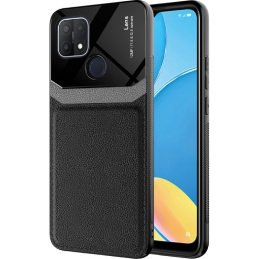 Oppo A15s Kılıf Deri Görünümlü Emiks Kapak - Siyah