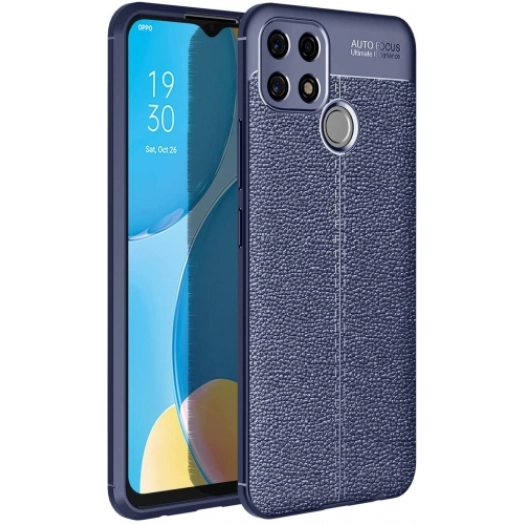 Oppo A15s Kılıf Deri Görünümlü Lüks Parmak İzi Bırakmaz Niss Silikon Kapak - Lacivert