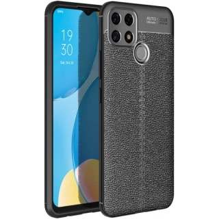 Oppo A15s Kılıf Deri Görünümlü Lüks Parmak İzi Bırakmaz Niss Silikon Kapak - Siyah