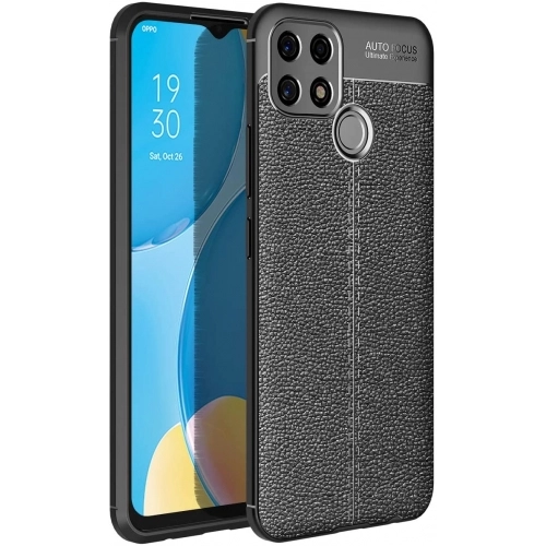 Oppo A15s Kılıf Deri Görünümlü Lüks Parmak İzi Bırakmaz Niss Silikon Kapak - Siyah
