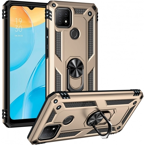 Oppo A15s Kılıf Silikon Zırhlı Standlı Yüzüklü Mıknatıslı Tank Kapak - Gold