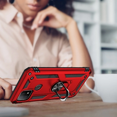 Oppo A15s Kılıf Silikon Zırhlı Standlı Yüzüklü Mıknatıslı Tank Kapak - Rose Gold