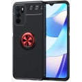 Oppo A16 Kılıf Renkli Silikon Yüzüklü Standlı Auto Focus Ravel Kapak - Kırmızı - Siyah