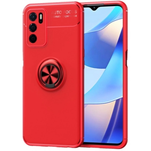 Oppo A16 Kılıf Renkli Silikon Yüzüklü Standlı Auto Focus Ravel Kapak - Kırmızı