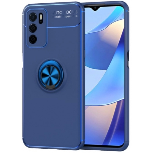 Oppo A16 Kılıf Renkli Silikon Yüzüklü Standlı Auto Focus Ravel Kapak - Mavi