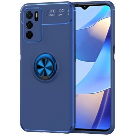 Oppo A16 Kılıf Renkli Silikon Yüzüklü Standlı Auto Focus Ravel Kapak - Mavi