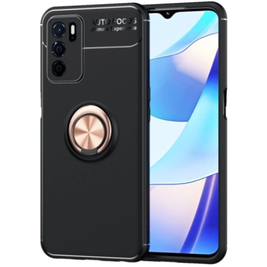 Oppo A16 Kılıf Renkli Silikon Yüzüklü Standlı Auto Focus Ravel Kapak - Rose Gold