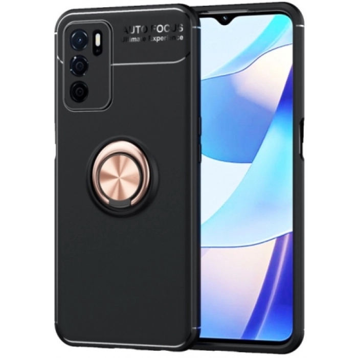 Oppo A16 Kılıf Renkli Silikon Yüzüklü Standlı Auto Focus Ravel Kapak - Rose Gold