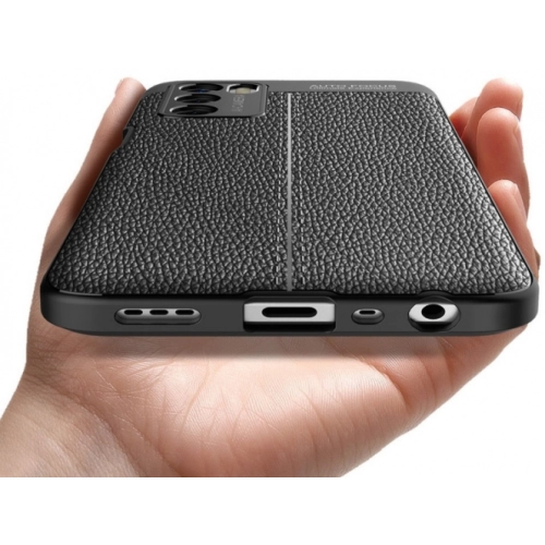 Oppo A16 Kılıf Deri Görünümlü Lüks Parmak İzi Bırakmaz Niss Silikon Kapak - Siyah