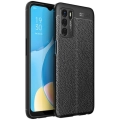 Oppo A16 Kılıf Deri Görünümlü Lüks Parmak İzi Bırakmaz Niss Silikon Kapak - Siyah