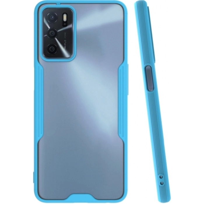 Oppo A16 Kılıf Renkli Silikon Kamera Lens Korumalı Şeffaf Parfe Kapak - Mavi