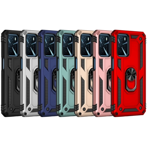 Oppo A16 Kılıf Silikon Zırhlı Standlı Yüzüklü Mıknatıslı Tank Kapak - Siyah