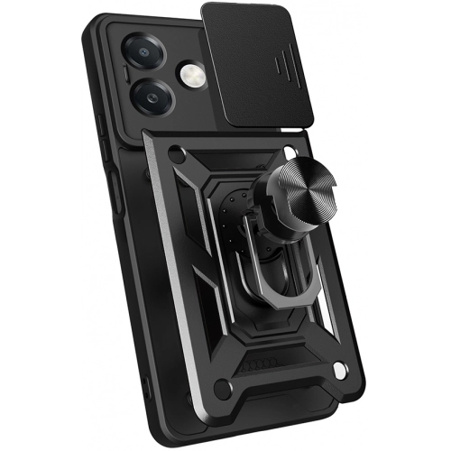 Oppo A3 Kılıf Zırhlı Standlı Silikon Sürgülü Kamera Korumalı Tank Kapak - Mavi