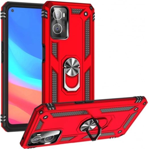 Oppo A36 Kılıf Silikon Zırhlı Standlı Yüzüklü Mıknatıslı Tank Kapak - Kırmızı