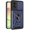 Oppo A38 Kılıf Zırhlı Standlı Silikon Sürgülü Kamera Korumalı Tank Kapak - Mavi