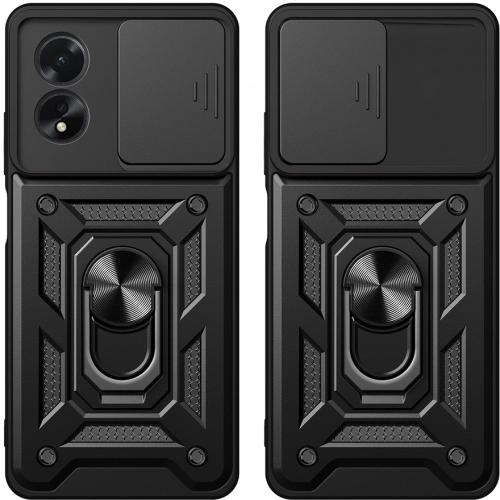 Oppo A38 Kılıf Zırhlı Standlı Silikon Sürgülü Kamera Korumalı Tank Kapak - Siyah