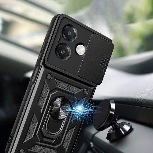 Oppo A3x Kılıf Zırhlı Standlı Silikon Sürgülü Kamera Korumalı Tank Kapak - Mavi