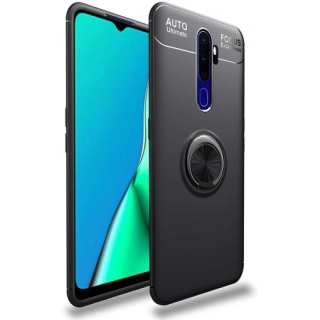 Oppo A5 2020 Kılıf Renkli Silikon Yüzüklü Standlı Auto Focus Ravel Kapak - Siyah