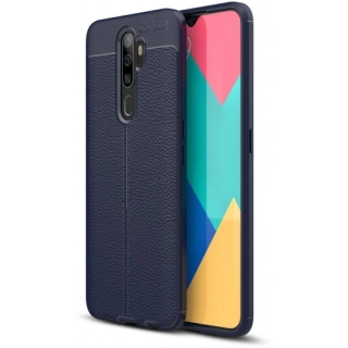 Oppo A5 2020 Kılıf Deri Görünümlü Lüks Parmak İzi Bırakmaz Niss Silikon Kapak - Lacivert