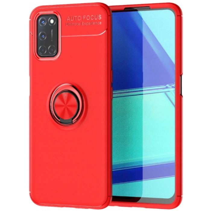 Oppo A52 Kılıf Renkli Silikon Yüzüklü Standlı Auto Focus Ravel Kapak - Kırmızı