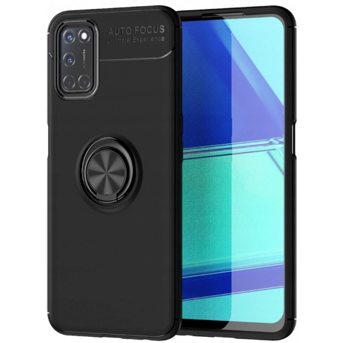 Oppo A52 Kılıf Renkli Silikon Yüzüklü Standlı Auto Focus Ravel Kapak - Siyah