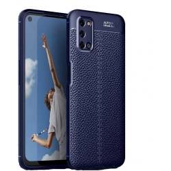 Oppo A52 Kılıf Deri Görünümlü Lüks Parmak İzi Bırakmaz Niss Silikon Kapak - Lacivert