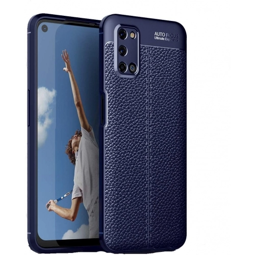 Oppo A52 Kılıf Deri Görünümlü Lüks Parmak İzi Bırakmaz Niss Silikon Kapak - Lacivert