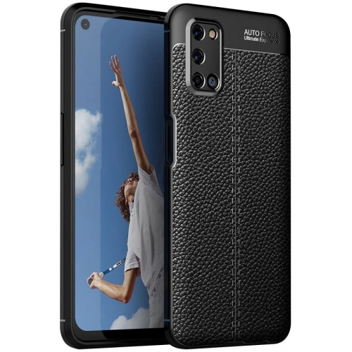 Oppo A52 Kılıf Deri Görünümlü Lüks Parmak İzi Bırakmaz Niss Silikon Kapak - Siyah