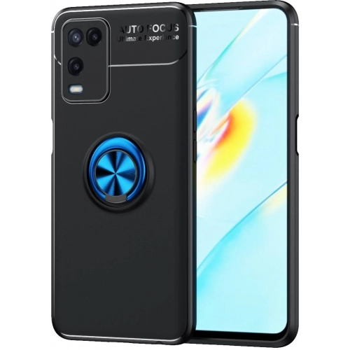 Oppo A54 Kılıf Renkli Silikon Yüzüklü Standlı Auto Focus Ravel Kapak - Mavi - Siyah