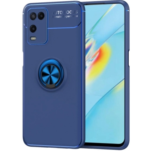 Oppo A54 Kılıf Renkli Silikon Yüzüklü Standlı Auto Focus Ravel Kapak - Mavi