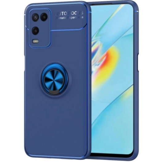 Oppo A54 Kılıf Renkli Silikon Yüzüklü Standlı Auto Focus Ravel Kapak - Mavi