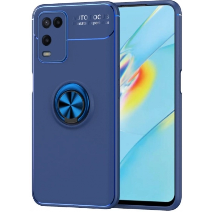 Oppo A54 Kılıf Renkli Silikon Yüzüklü Standlı Auto Focus Ravel Kapak - Mavi