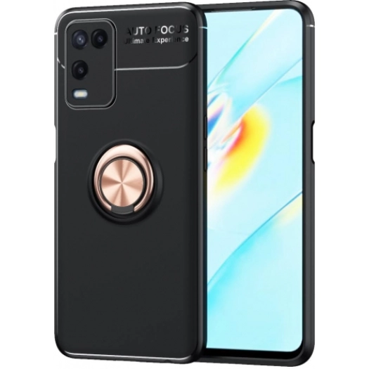 Oppo A54 Kılıf Renkli Silikon Yüzüklü Standlı Auto Focus Ravel Kapak - Rose Gold