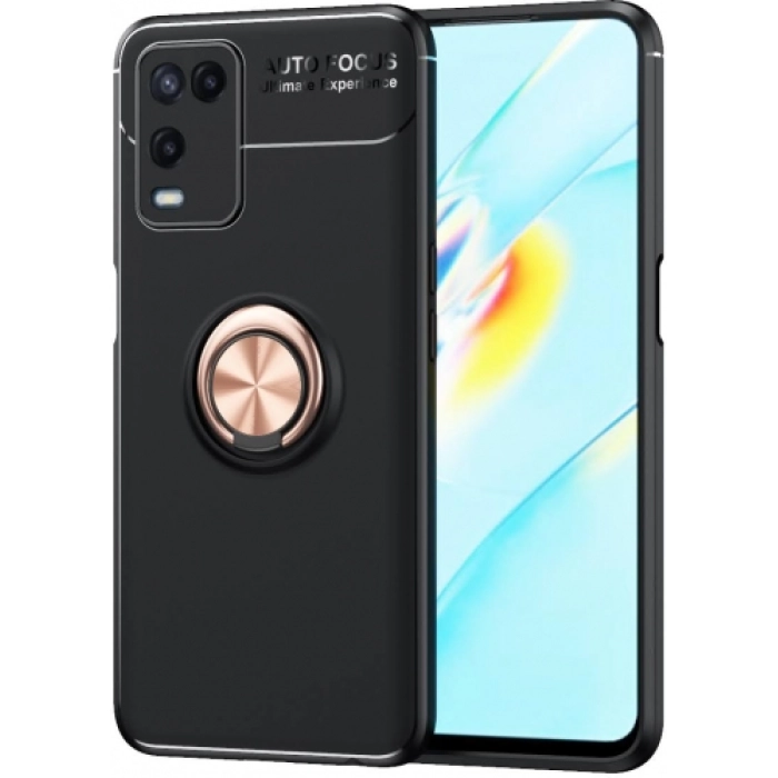 Oppo A54 Kılıf Renkli Silikon Yüzüklü Standlı Auto Focus Ravel Kapak - Rose Gold