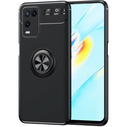 Oppo A54 Kılıf Renkli Silikon Yüzüklü Standlı Auto Focus Ravel Kapak - Siyah