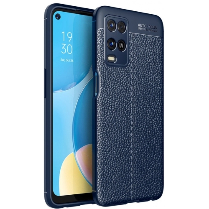 Oppo A54 Kılıf Deri Görünümlü Lüks Parmak İzi Bırakmaz Niss Silikon Kapak - Lacivert