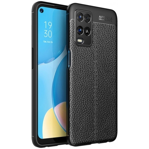 Oppo A54 Kılıf Deri Görünümlü Lüks Parmak İzi Bırakmaz Niss Silikon Kapak - Siyah
