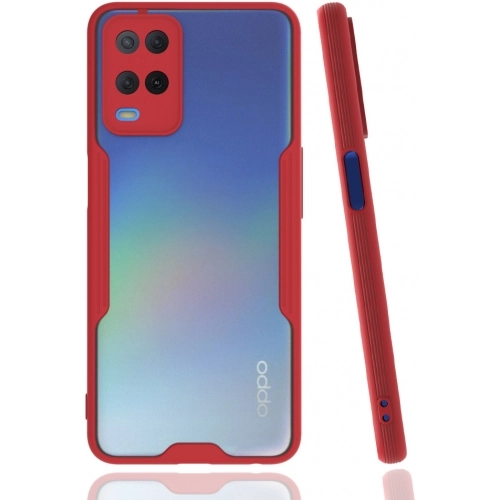 Oppo A54 Kılıf Renkli Silikon Kamera Lens Korumalı Şeffaf Parfe Kapak - Kırmızı