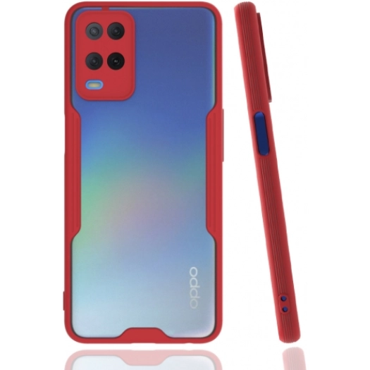 Oppo A54 Kılıf Renkli Silikon Kamera Lens Korumalı Şeffaf Parfe Kapak - Kırmızı