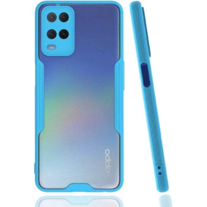 Oppo A54 Kılıf Renkli Silikon Kamera Lens Korumalı Şeffaf Parfe Kapak - Mavi