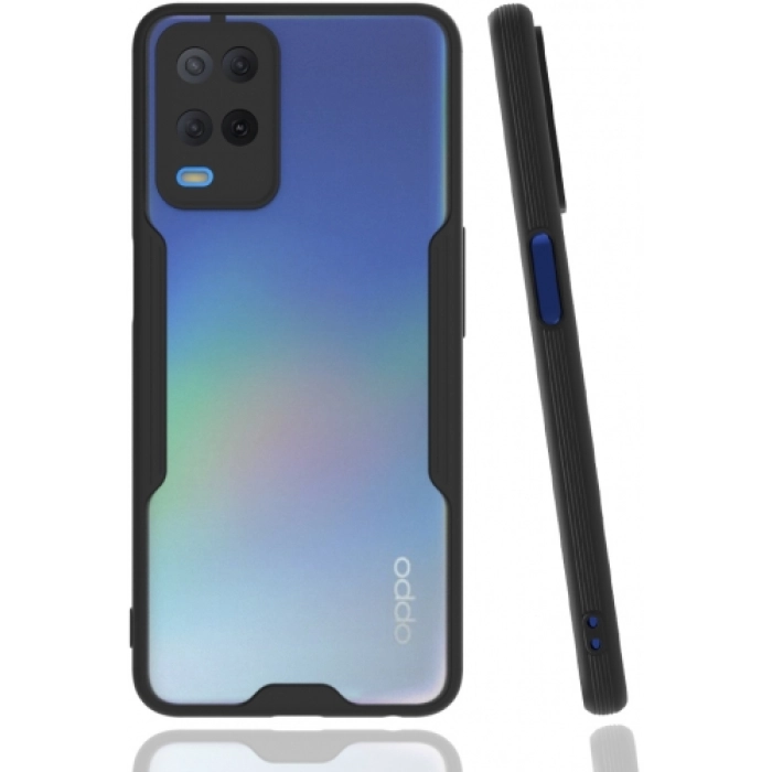 Oppo A54 Kılıf Renkli Silikon Kamera Lens Korumalı Şeffaf Parfe Kapak - Siyah